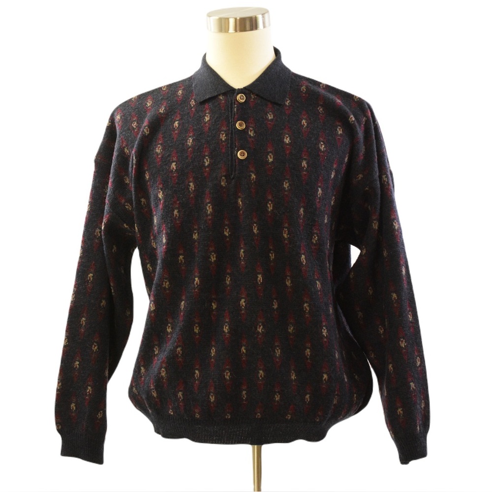 NEW Vintage Grafico Italia Grandpa Sweater Collared Long Sleeve Size XL 80’s